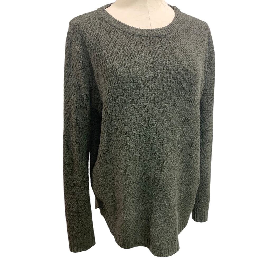 XL Pink Clover Womens Army Green Textured Cozy Sweater Pullover